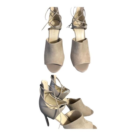 {MARC FISHER} - BEIGE FAUX SUEDE LACE UP HEELS - SIZE 9 - S4 - Picture 10 of 11